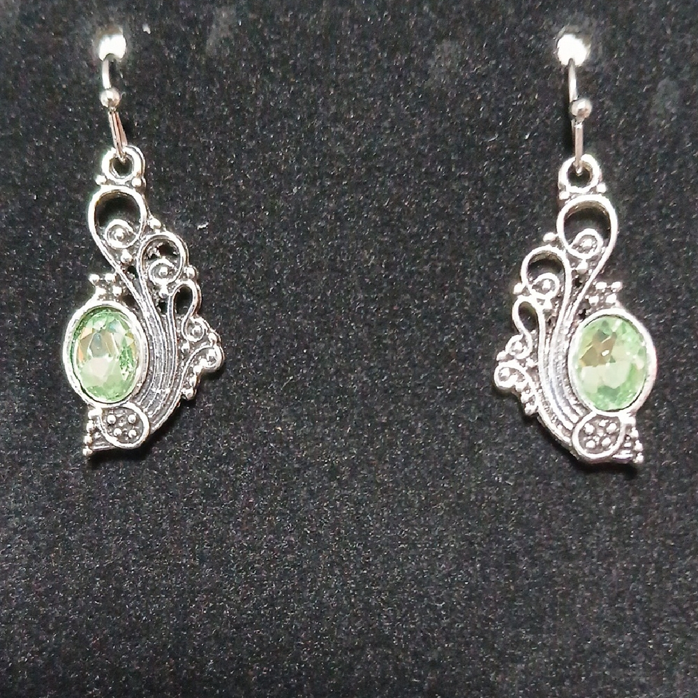 Elegant Silver and Green Earrings